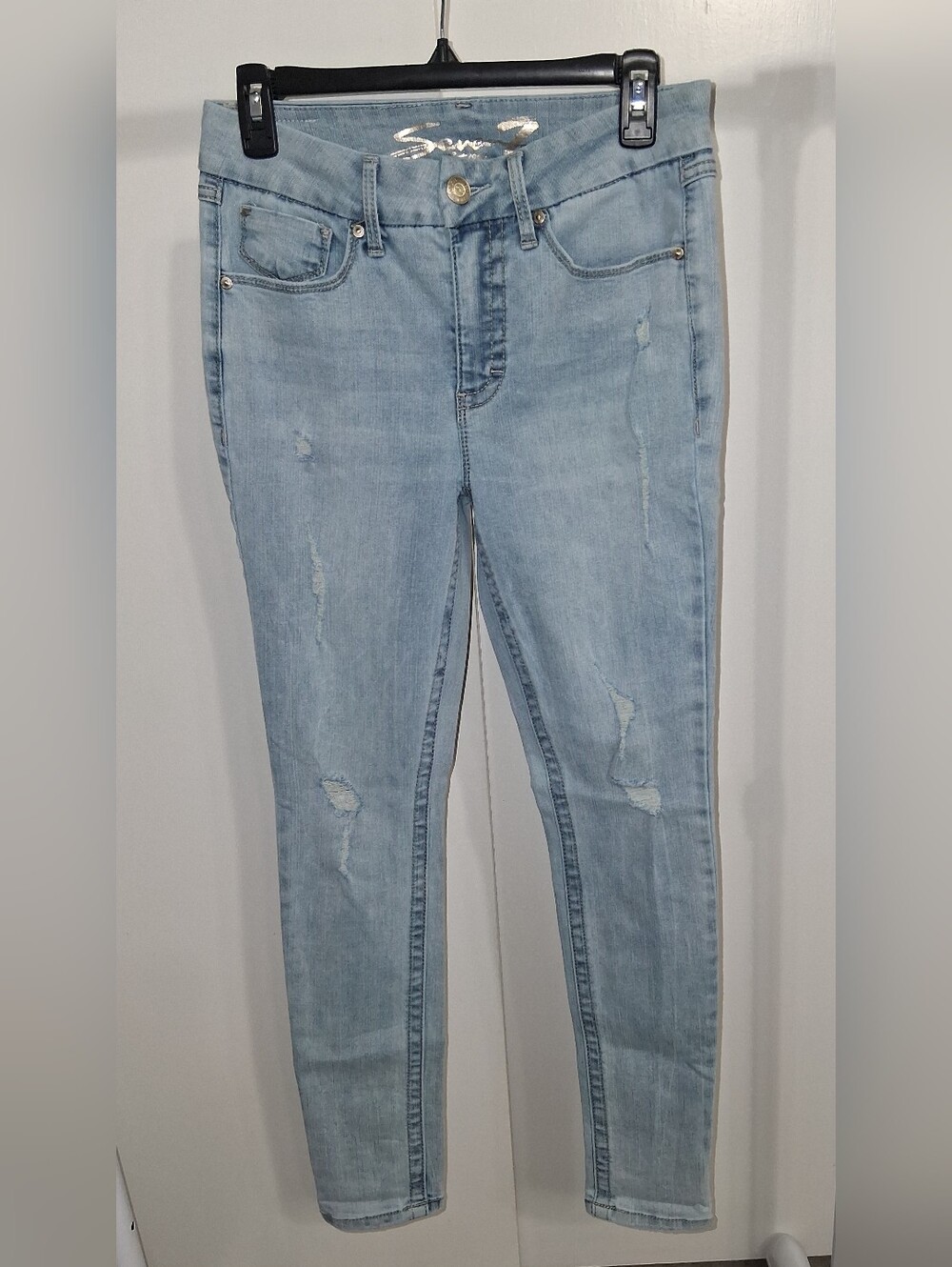 Seven7 Light Blue Distressed Tummyless High RiseSkinny Jeans Sz 6